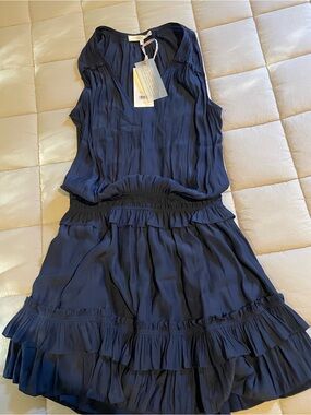 LoveShackFancy Elania Navy Ruffled Sleeveless Dress